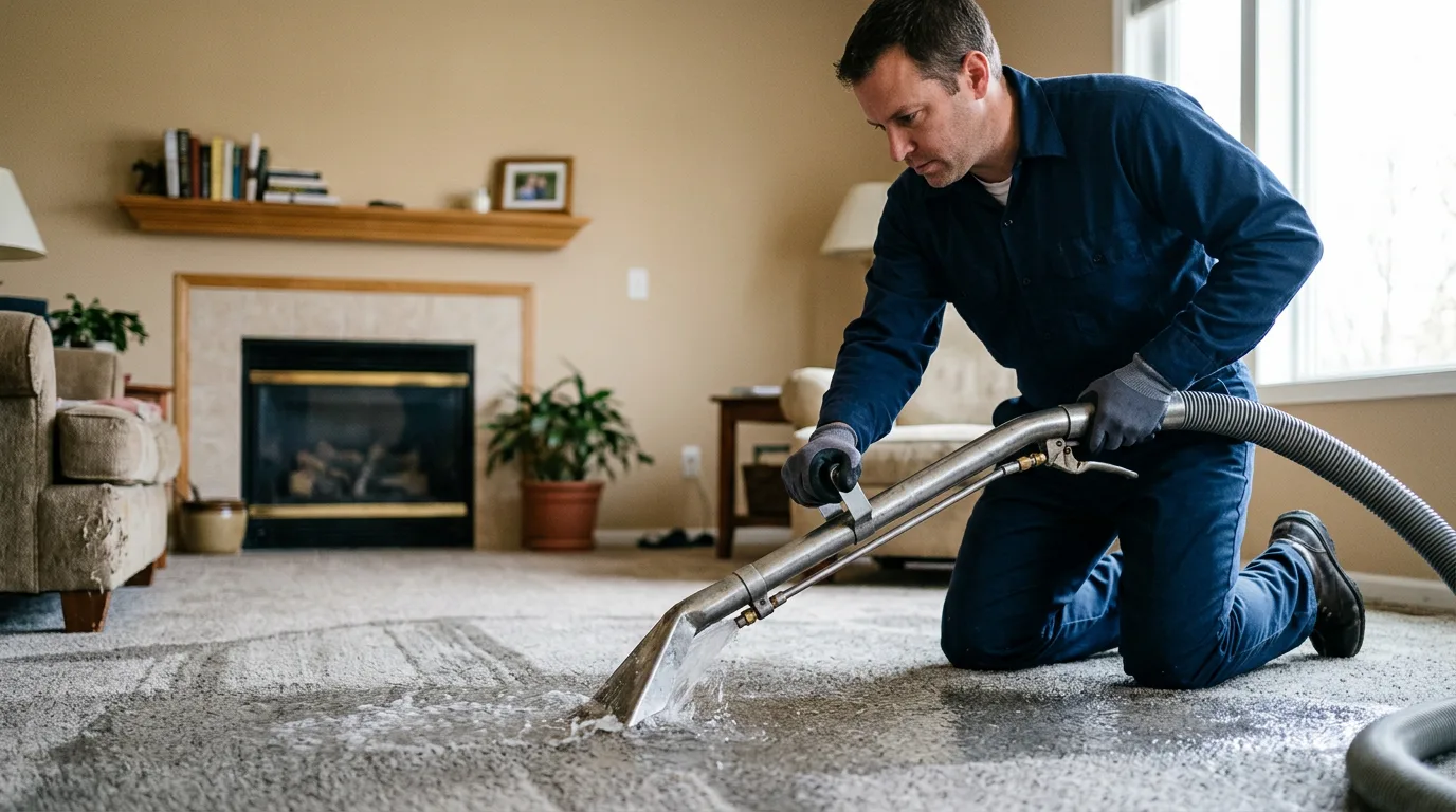 Water damage restoration technician working near Kieler, WI